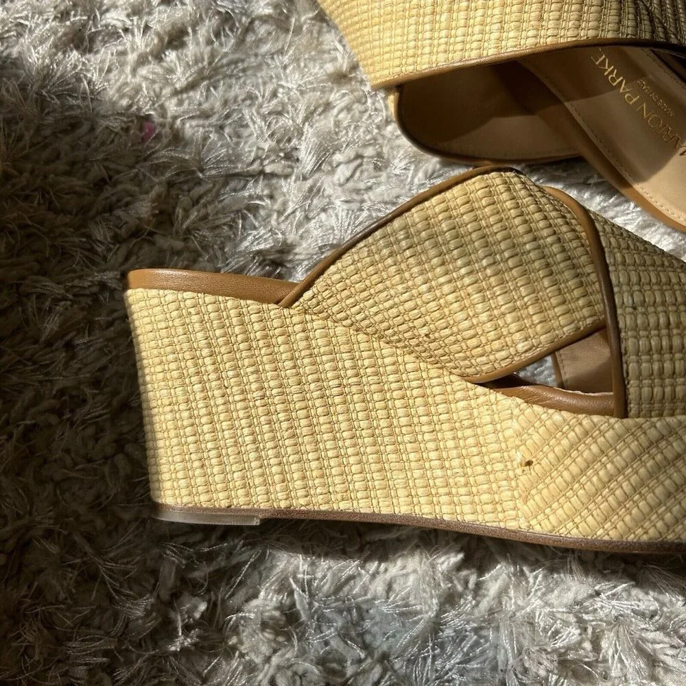 MARION PARKE Yellow Woven Crisscross Wedge Sandals